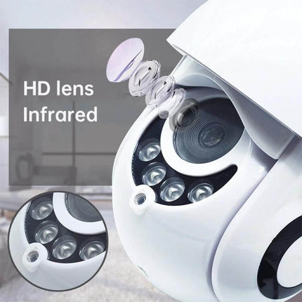 WiFi Smart Dome Camera for Secure Home Monitoring - white dome camera close-up showing HD lens and infrared LEDs for 1080P remote home monitoring