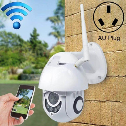 WiFi Smart Dome Camera for Secure Home Monitoring mounted outside showing mobile app live view and AU plug — 1080P CCTV