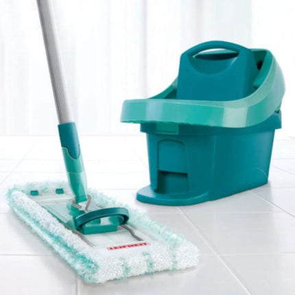 Leifheit Profi Micro Duo Steam Mop Accessories, 2 Pieces - two replacement fabric pads with mop and teal docking station for small floor areas