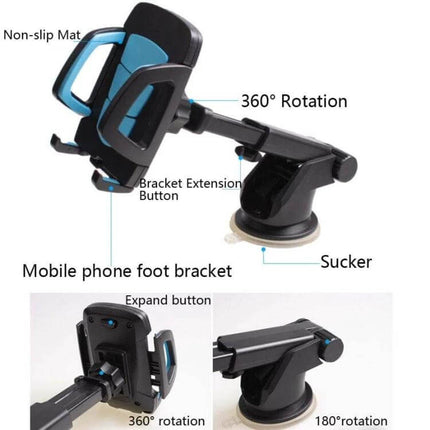 Car Phone Holder With Suction Cup Mount For Dashboard - adjustable 360° rotating phone cradle with non-slip mat and 62mm suction cup