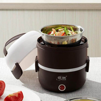 Electric Lunch Box Double Layer For Daily Meals At Work - compact 15x15cm two-stack electric food heater with handle and steam circulation