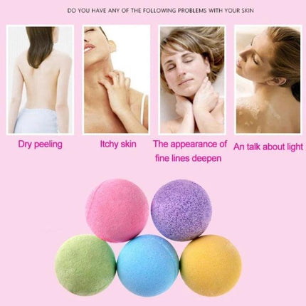 Set of Colorful Bath Bombs for Everyday Home Relaxation - five pastel handmade fizzing balls for soothing daily bath soak