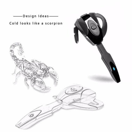 Single Ear Bluetooth Earphone With Ear Hook For Calls sleek black Scorpion-style single-ear headset with ear hook