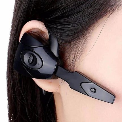 Single Ear Bluetooth Earphone With Ear Hook For Calls shown worn with lightweight ear hook and boom mic for clear handsfree calls