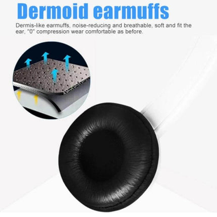 DANYIN Kids Headset With Microphone For Online Learning black dermoid earmuff cushion showing breathable noise-reducing pad