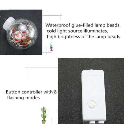 Led Copper Wire Curtain Lights With Wishing Ball For Christmas Decor showing waterproof wishing ball ornament and white button controller with 8 modes