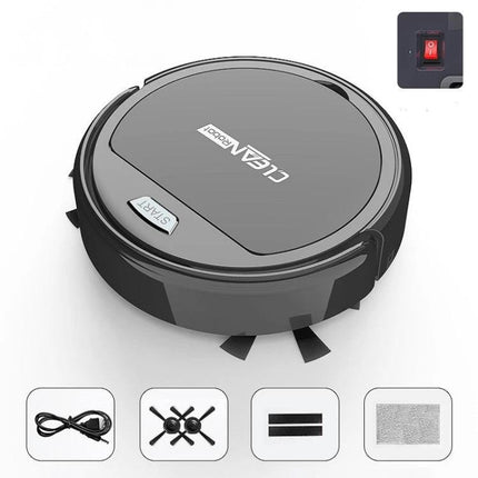 Automatic Home Sweeping and Mopping Robot for Daily Cleaning - compact round robot vacuum mop in grey showing side brushes and accessories