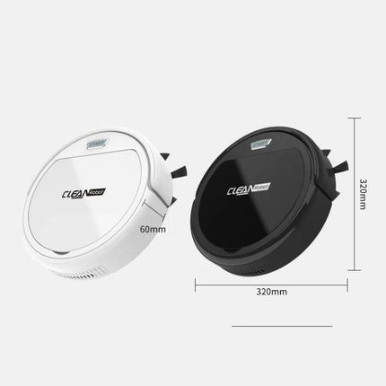Automatic Home Sweeping and Mopping Robot for Daily Cleaning white and black models showing dimensions and dual cleaning modes