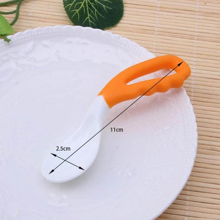 Baby Curved Feeding Spoon Set 2 Pack For Easy Feeding - two curved PP baby spoons 11.5×2.5cm orange handle for neat early solids feeding
