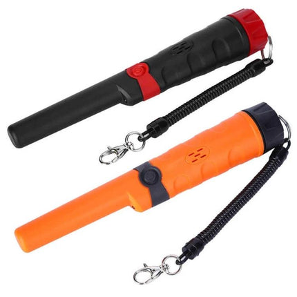 Waterproof High Sensitivity Metal Detector for Outdoor Treasure Hunting - handheld pinpointer in black and orange with coil and clip