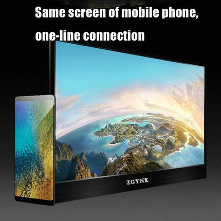 ZGYNK Portable USB-C External Monitor for Computer Use showing phone-to-monitor one-line USB-C connection with IPS HD display