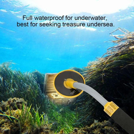 Waterproof Induction Pinpointer for Underwater Metal Detection submerged near a treasure chest in seagrass, durable ABS, 43x10 cm, 100 ft rated