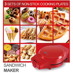 Versatile 3-in-1 Electric Breakfast Maker: Donut, Waffle & Pizza Pan with EU Plug