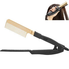 Plancha de pelo portátil con pinza para secar y mojar, peine para alisar el cabello