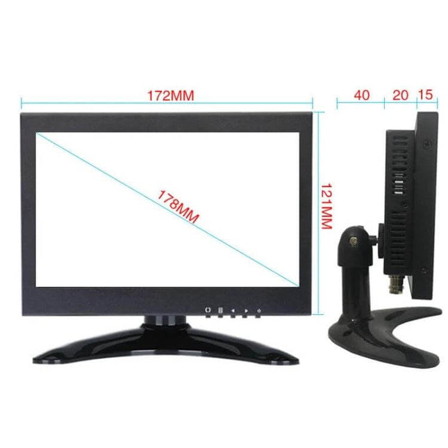 ZGYNK 10.1 Inch Portable High-Definition Computer Monitor showing front and side dimensions, compact travel and dual-screen use