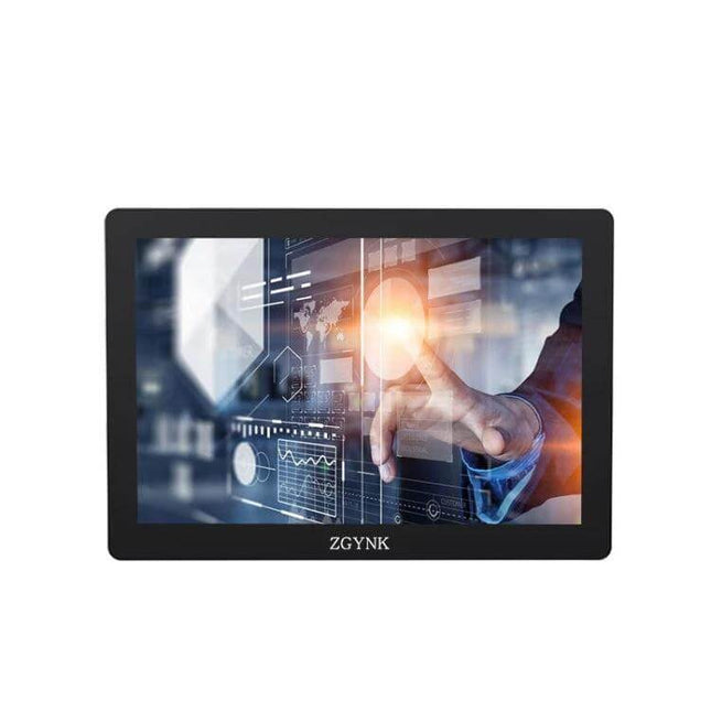 ZGYNK Industrial Embedded Display Screen for Monitoring Systems showing 15.6-inch IPS panel with touch visuals for factory monitoring