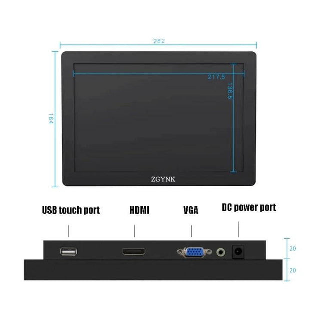 ZGYNK Industrial Embedded Display Screen for Monitoring Systems — 10"/15.6" IPS with HDMI, VGA, USB touch port and DC power for industrial monitoring
