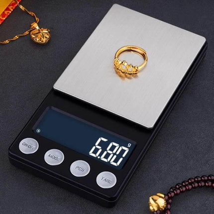 Mini Portable Jewellery Scale For Precise Everyday Weighing showing gold ring on stainless steel platform with 6.80 g digital display