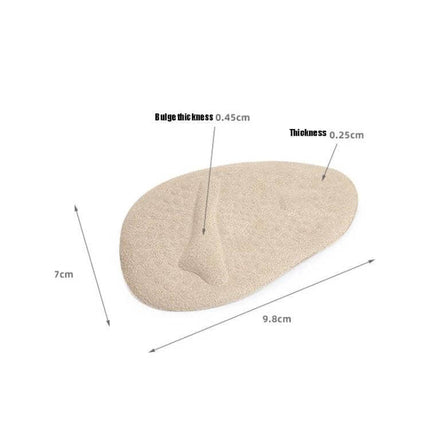 Forefoot Pad For High Heels Non Slip Insole For Everyday Wear beige gel velvet forefoot pad with measurements 9.8x7cm and 0.45cm bulge, moisture-wicking