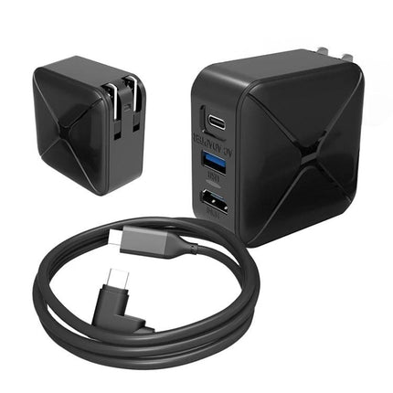 Adapter for Seamless Home Device Integration in Daily Life - black multiport travel adapter with USB-C, HDMI and USB-A cable for TV casting and gaming