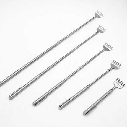 Back Scratcher Telescopic 2 Pack For Home And Office - two stainless steel telescoping back scratchers shown at various extended lengths