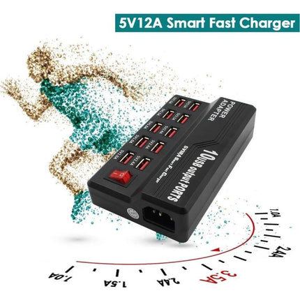 100-240V USB Interface Smart Fast Charge Multifunction Charger US Plug 12 Ports black 12-port USB charging hub with power switch