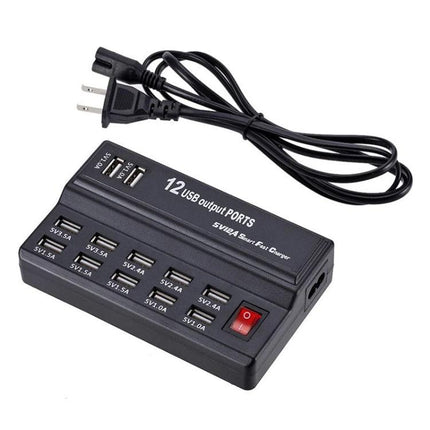 100-240V USB Interface Smart Fast Charge Multifunction Charger US Plug 12 Ports - black 12-port USB charging hub with power cord and switch
