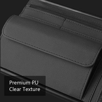 Car Sun Visor Organizer Case With Zipper For Glasses And Cards - black PU leather visor pouch with zipper and card slots