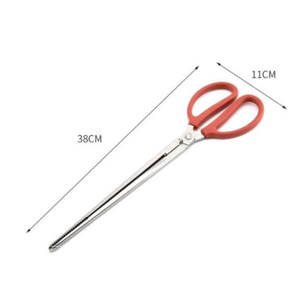Crab Tongs Stainless Steel 53cm Curved Clip For Seafood Handling - stainless steel tongs with red PP handles, curved serrated jaws for gripping shellfish