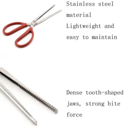 Crab Tongs Stainless Steel 53cm Curved Clip For Seafood Handling - stainless steel body, PP handle, curved dense-tooth jaws for secure grip