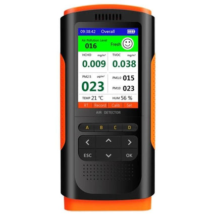 Home Formaldehyde Air Quality Detector for Indoor Use digital monitor showing HCHO TVOC PM2.5 readings on a handheld device
