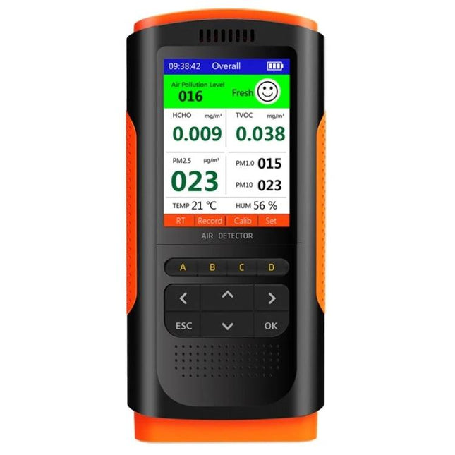 Home Formaldehyde Air Quality Detector for Indoor Use digital monitor showing HCHO TVOC PM2.5 readings on a handheld device