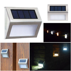 Solar-Powered Stainless Steel 3 LED Outdoor Stair Wall Lamps - Set of 2