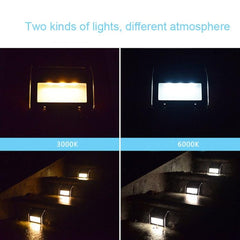 Solar-Powered Stainless Steel 3 LED Outdoor Stair Wall Lamps - Set of 2