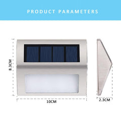 Lámpara de pared para escaleras de acero inoxidable con energía solar, 2 unidades, 3 LED, para exteriores, para jardín y vallas