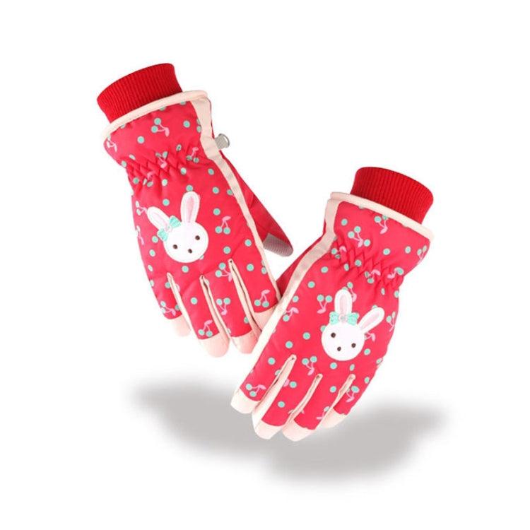 Children's Cartoon Rabbit Design Ski Gloves - Windproof, Waterproof & Warm Cotton Winter Handwear