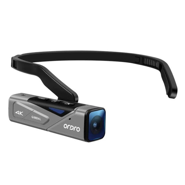 Ordro EP7 Head-Mounted Camera for Sports and Live Streaming mounted on adjustable headband, 4K gimbal action camera for hands-free outdoor recording