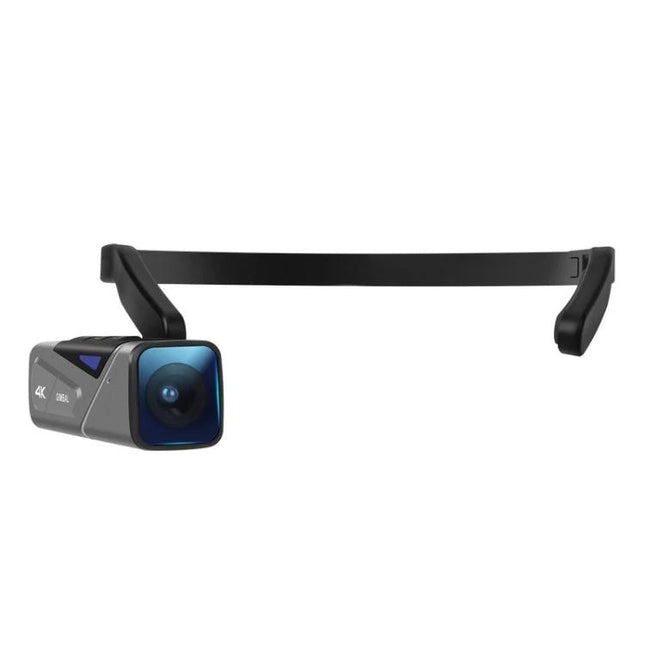 Ordro EP7 Head-Mounted Camera for Sports and Live Streaming worn on head showing compact hands-free 4K camera for hiking, cycling and live streaming