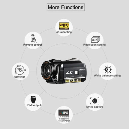 Ordro Compact 4K Camcorder With Microphone For Everyday Vlogging