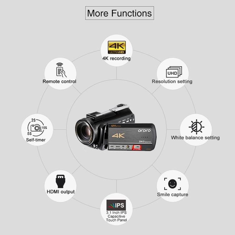 ORDRO AC5 4K Ultra HD Night Vision Camcorder with 12X Optical Zoom and WiFi Connectivity