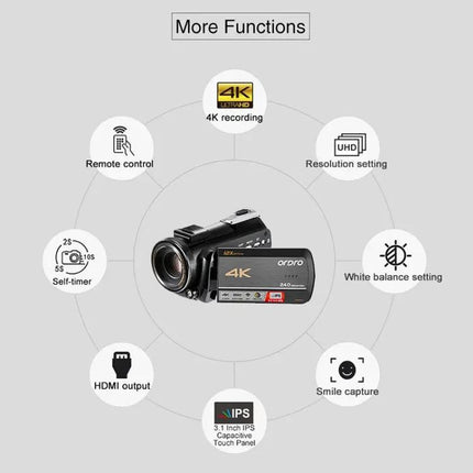 ORDRO 4K Handheld Camcorder With Night Vision And WiFi