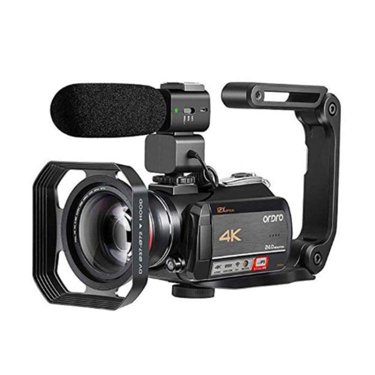 ORDRO AC5 4K Ultra HD Night Vision Camcorder with 12X Optical Zoom and WiFi Connectivity Standard + Microphone + Handheld Stand