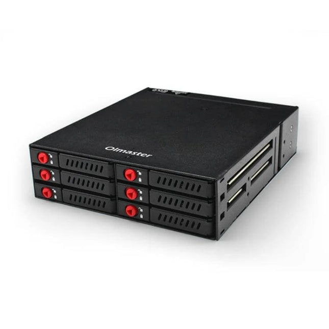 OImaster Six-Bay Hard Disk Storage Box for Multiple Drives black 2.5-inch SATA drive enclosure fits 5.25-inch bay with six hot-swap trays