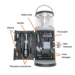 Multifunctional RX340 15-in-1 Camping Lamp with Integrated Tool Set