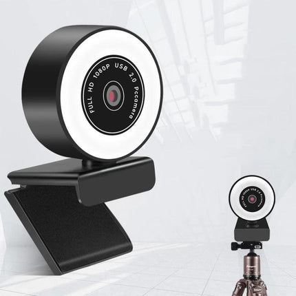 USB Camera with Microphone and Fill Light for Video Calls - compact 1080p webcam with ring fill light and clip mount