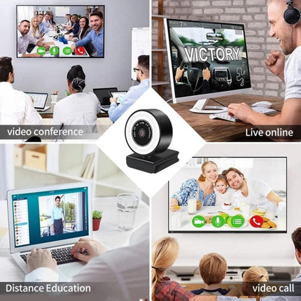 USB Camera with Microphone and Fill Light for Video Calls - compact webcam with autofocus, built-in mic and fill light for video calls, streaming, conferences