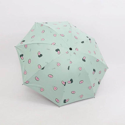 Compact Foldable Sun Umbrella for Daily Outdoor Protection in mint green with avocado print, lightweight portable sun and rain coverage