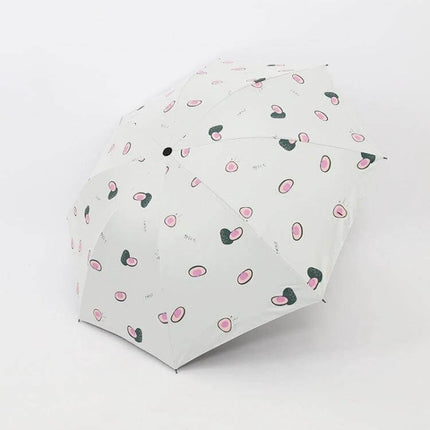 Compact Foldable Sun Umbrella for Daily Outdoor Protection — lightweight white umbrella with pink avocado print, portable and durable for sun and rain