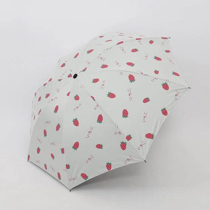 Compact Foldable Sun Umbrella for Daily Outdoor Protection with white strawberry print, portable 190T canopy for sun and rain