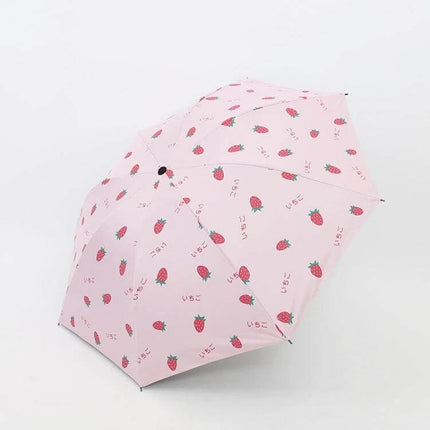Compact Foldable Sun Umbrella for Daily Outdoor Protection — Pink strawberry print compact umbrella for sun and rain, portable and durable